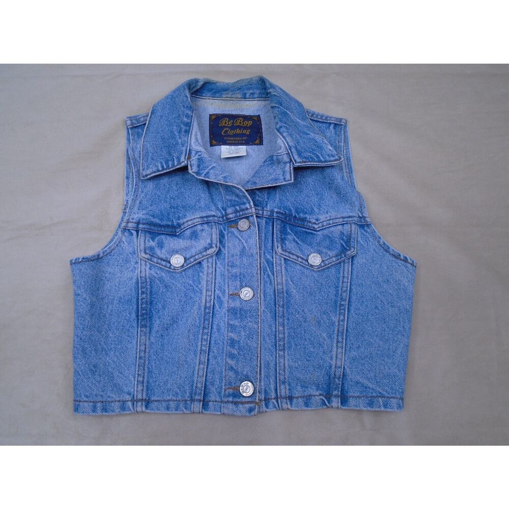 90s Be Bop Clothing Cropped Denim Vest Blue Size Small Rodeo Cowgirl Biker